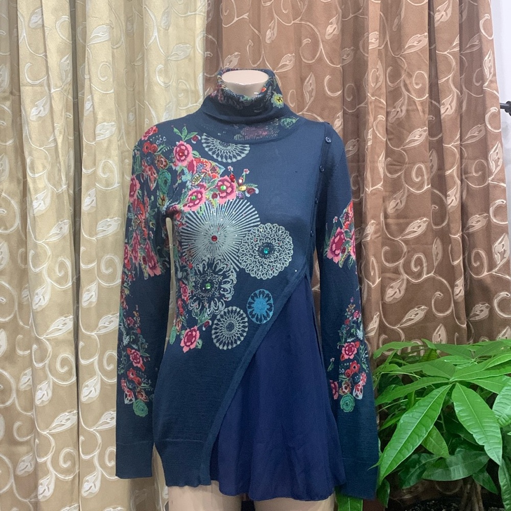 Desigual Navy Floral Asymmetrical Sweatshirt
